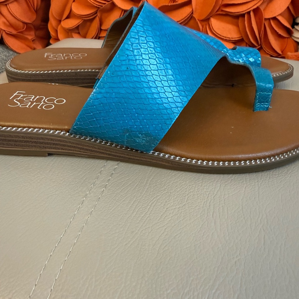 ❣️🆕Franco Sarto Gem Sandals teal / blue snakeskin embossed texture leather❣️ - Picture 2 of 10